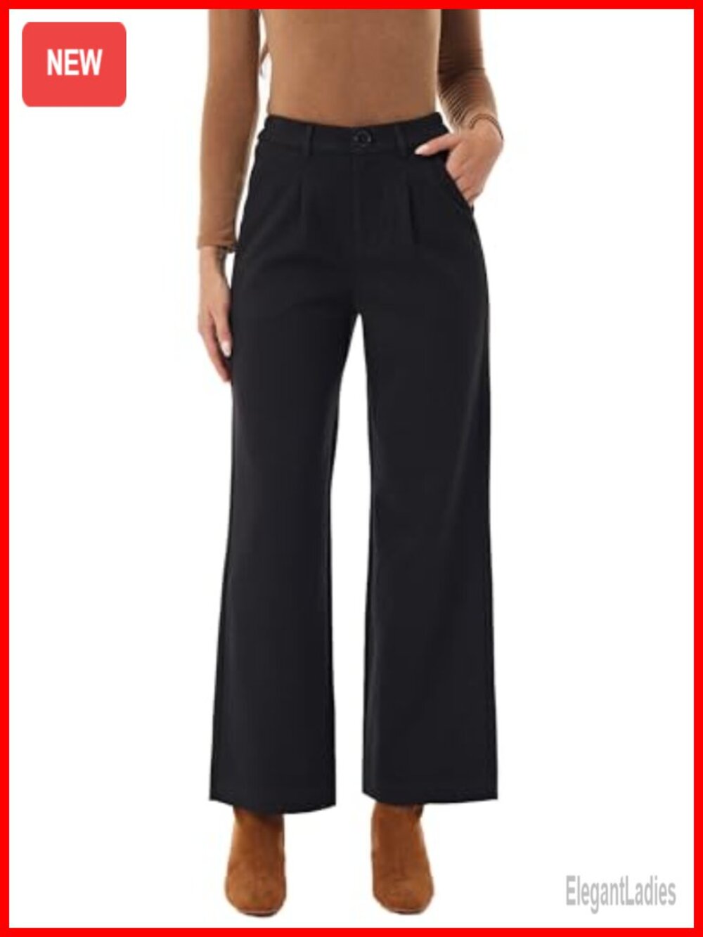 Women's Thick Wide Leg High Waist Dressy Thermal Pants Slacks